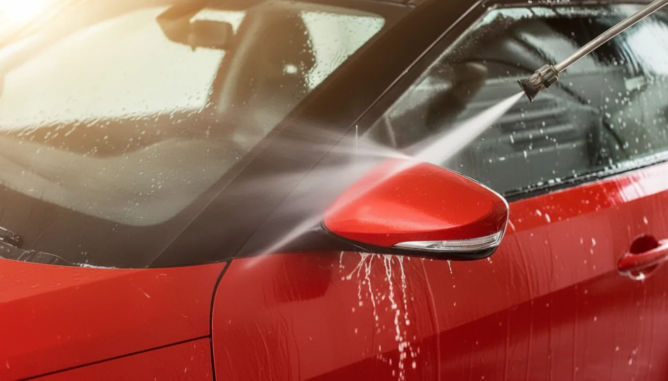 Car being washed with pressure washer