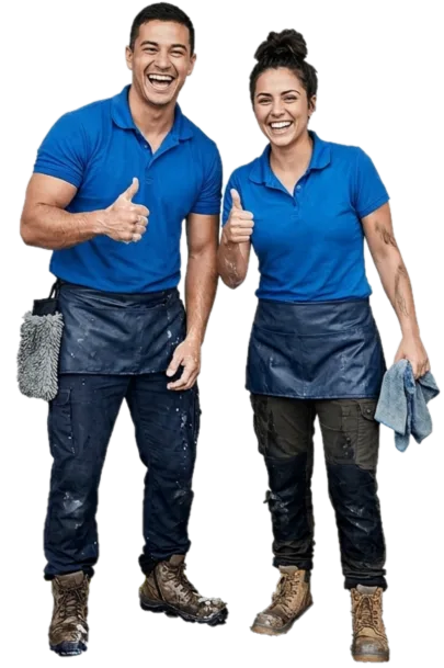 Car wash team members giving thumbs up